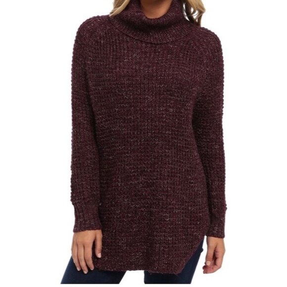 Free People Womens Dylan Tweedy Turtleneck Tunic Sweater Purple Oversized size M - Picture 1 of 16